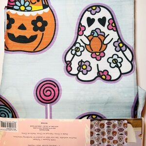Halloween Bright Ghosts Pumpkins Fabric Shower Curtain & Hooks Betsey Johnson